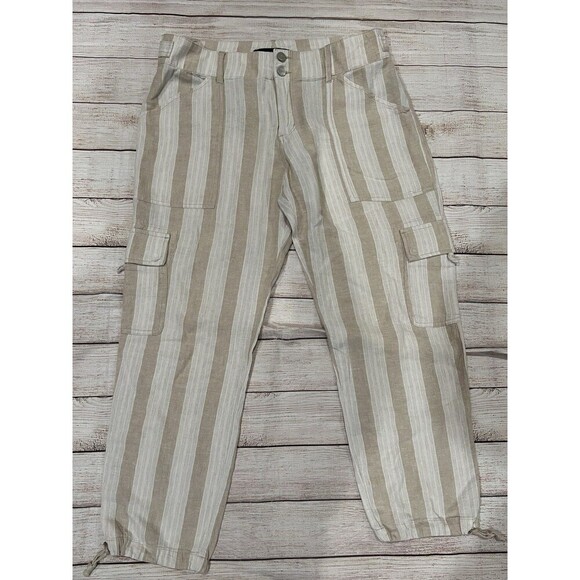 Sanctuary x Anthropologie Stripe Mid-Rise Crop Linen Blend Pants Beige Size 29 - Picture 1 of 11